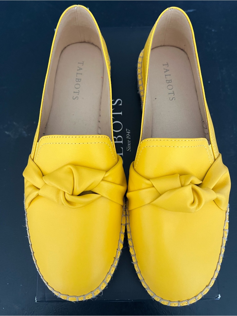 Talbots Bright Yellow Knot-Front Leather Espadrilles NIB Size 8
